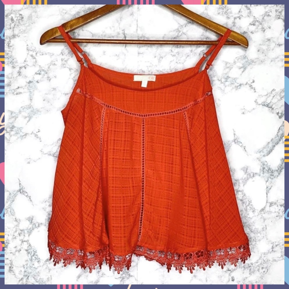 Gianni Bini Y2K Orange Lace Trim Gingham Billowy Swing Tank Top Women’s Medium - Picture 1 of 7